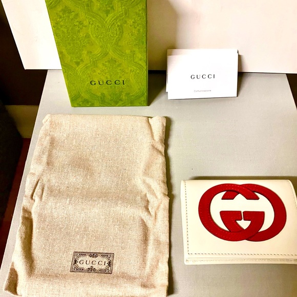 White leather/red Gucci Logo Wallet Authentic NWT - Picture 6 of 9
